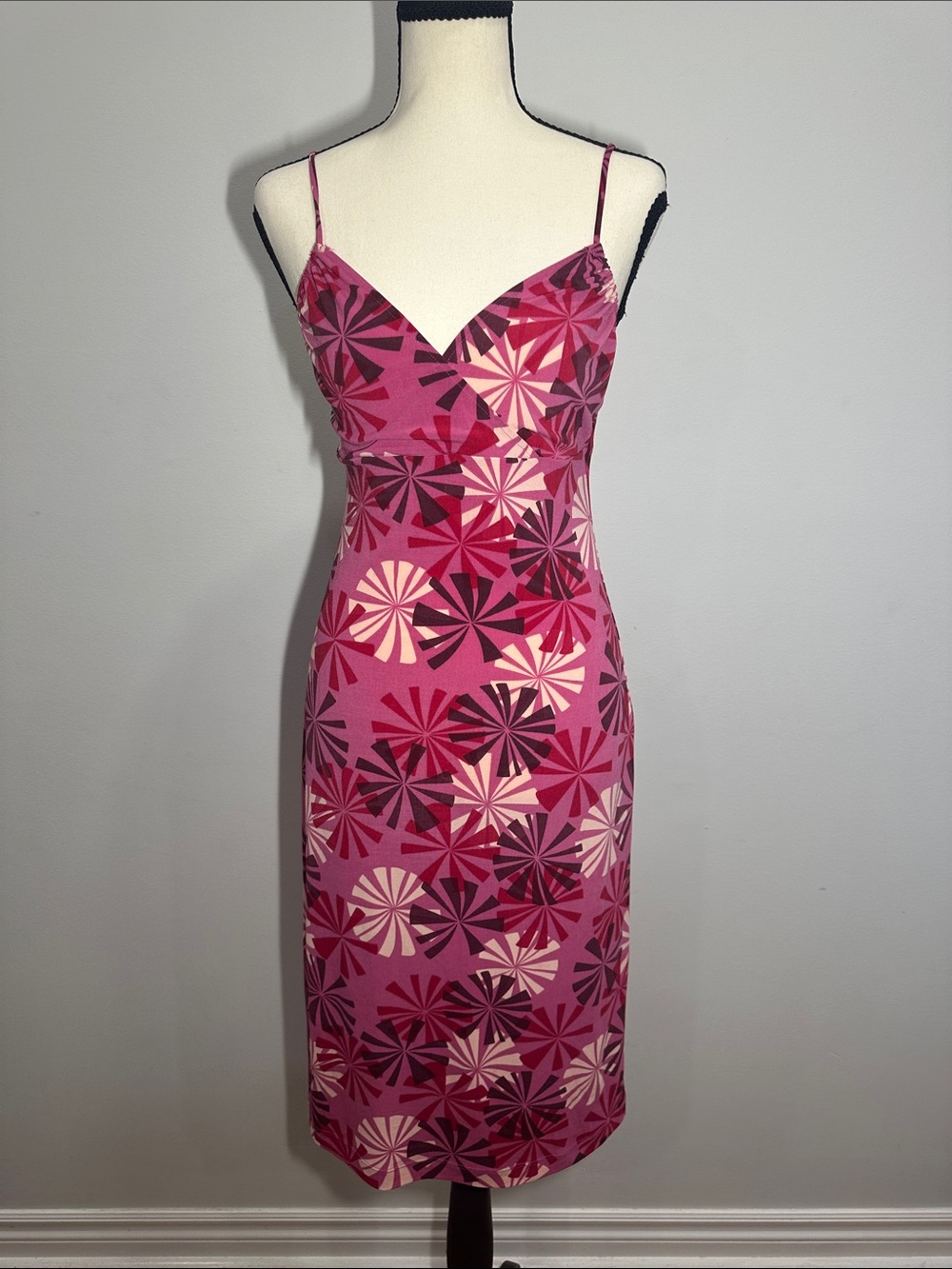 VINTAGE BCBG MAXAZRIA 90s Y2K Pink Red Purple Floral Slip Dress V-Neck Small Med